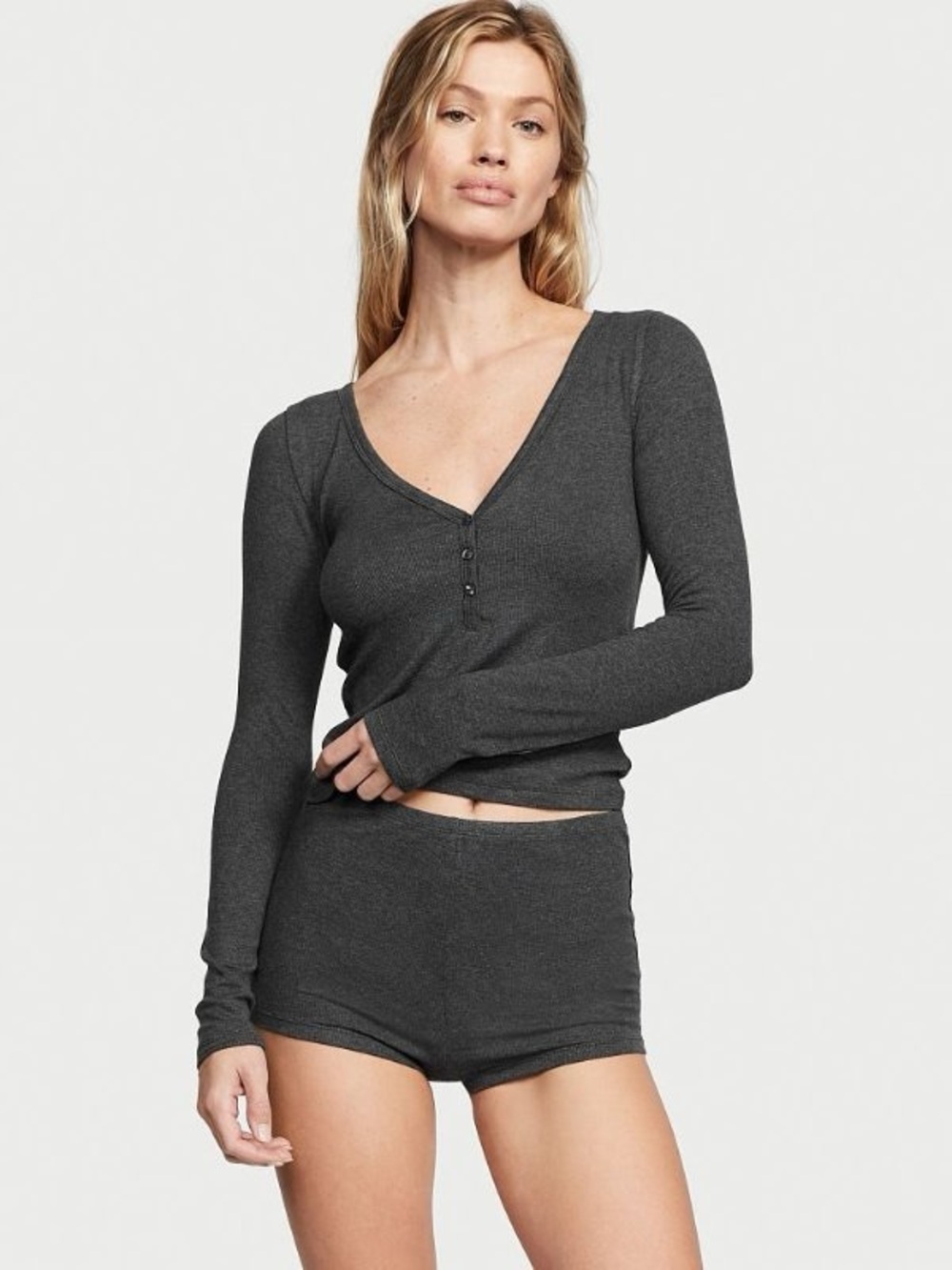 NWT Victorias Secret Ribbed Modal Henley Short Pajama Set